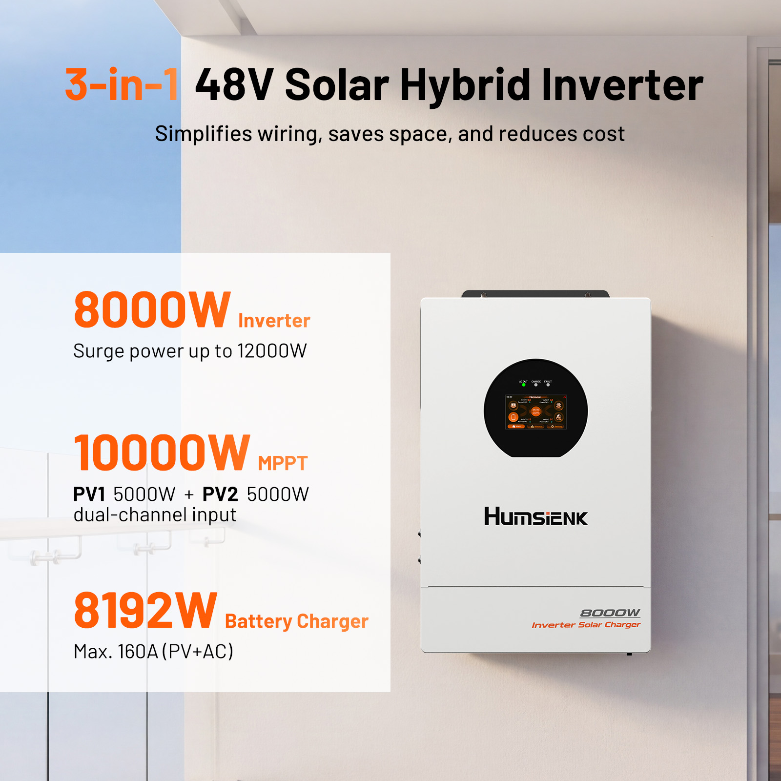 Humsienk 48V 8KW 3-w-1 Solarny – Mppt Hybrid Inverter 48V 8Kw 3 Phase recenzja i cena